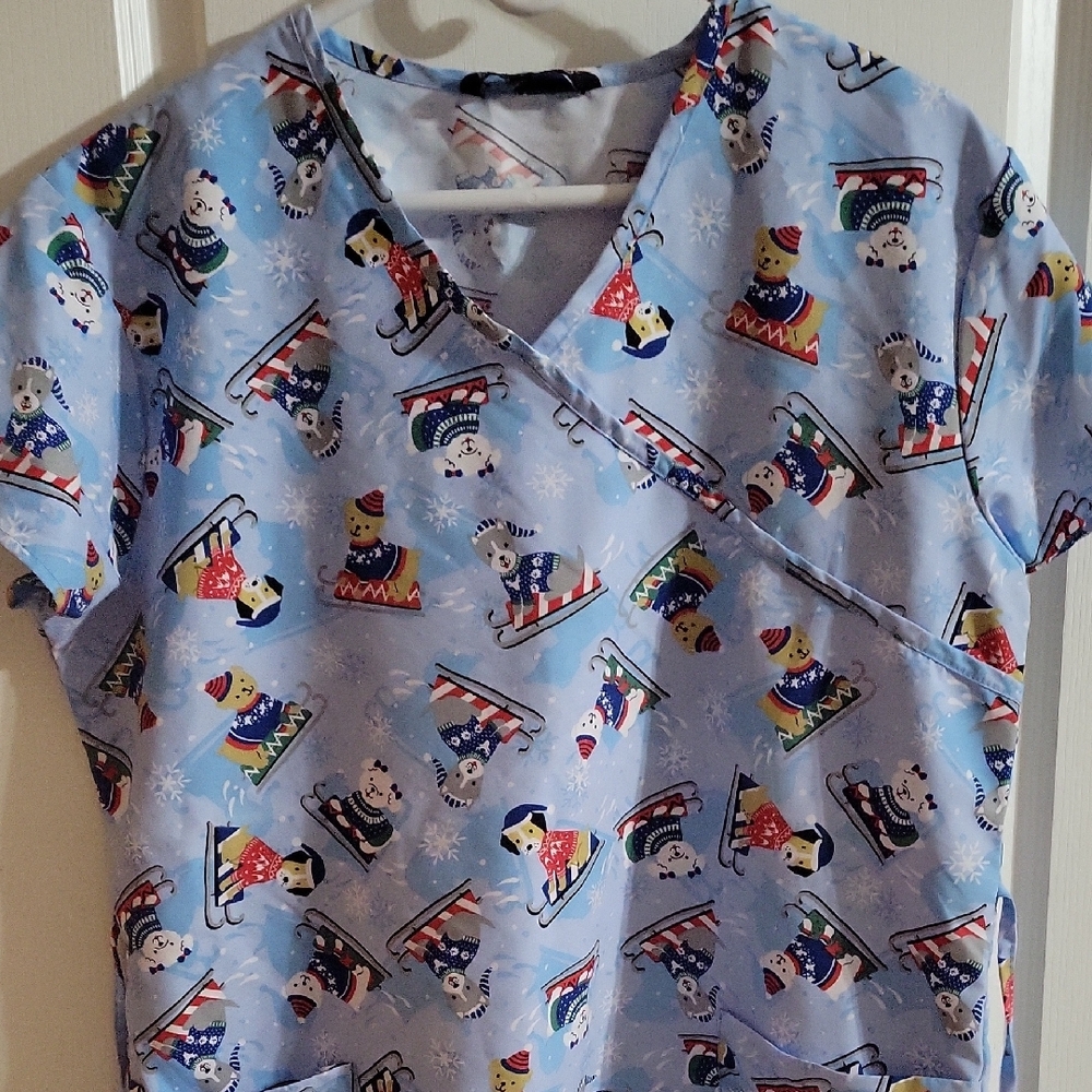Snowman Print Scrub Top
